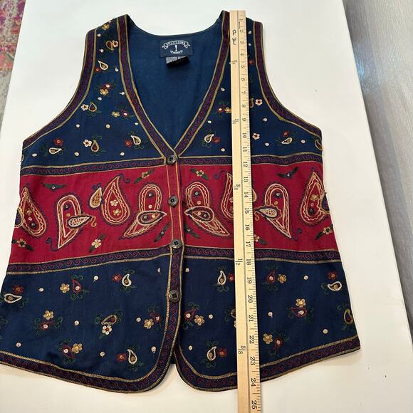 Vintage Solution Womens Cotton Vest Size S Embroidered Western Southwestern Blue - Picture 6 of 7